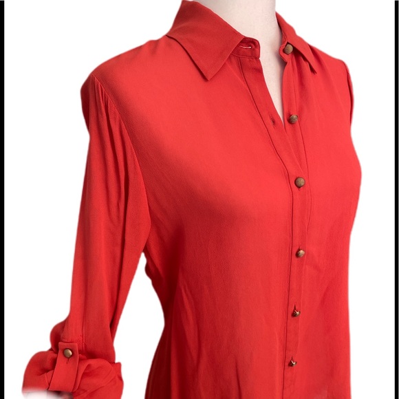 Alice & Olivia burnt orange rayon crepe blouse size XS - Picture 4 of 13